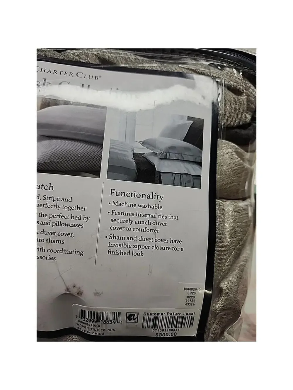 Charter Club Damask Designs Full/Queen 3PC Duvet Cover Set 100% Cotton